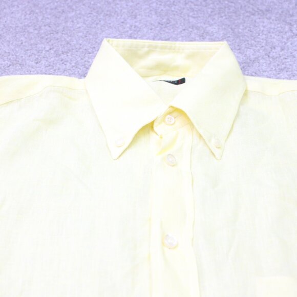 Canali Dress Shirt Mens Medium Yellow 100% Linen Long Sleeve Button Down - Picture 5 of 14
